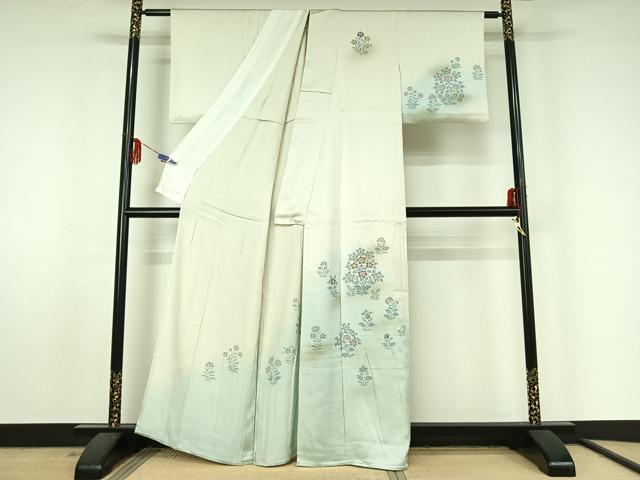平和屋着物▽訪問着 単衣 刺繍 草花文 暈し染め 正絹 逸品 AABF5003jh