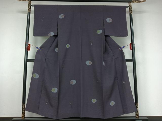 平和屋着物▽上質な小紋　単衣　絞り　舞梅文　金通し地　正絹　逸品　AABF5004jh