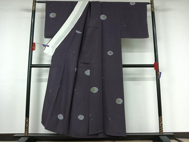 平和屋着物▽上質な小紋　単衣　絞り　舞梅文　金通し地　正絹　逸品　AABF5004jh