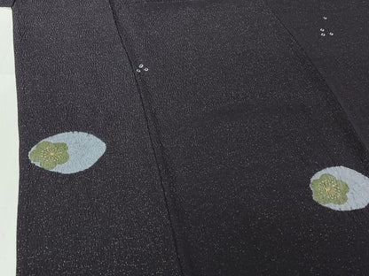 平和屋着物▽上質な小紋　単衣　絞り　舞梅文　金通し地　正絹　逸品　AABF5004jh
