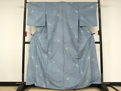 平和屋着物▽小紋 単衣 草花文 洗える着物 AABF5005jh