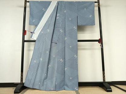 平和屋着物▽小紋 単衣 草花文 洗える着物 AABF5005jh