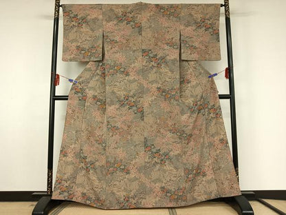 平和屋着物▽小紋 単衣 流水花籬文 鬼しぼ縮緬 洗える着物 AABF5007jh