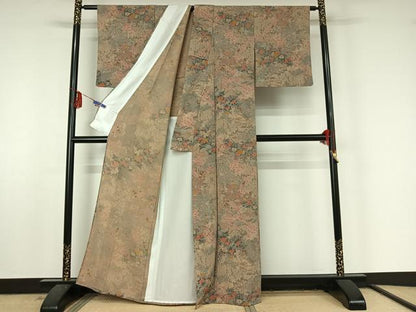 平和屋着物▽小紋 単衣 流水花籬文 鬼しぼ縮緬 洗える着物 AABF5007jh