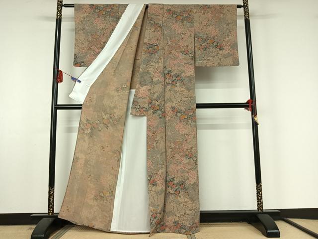 平和屋着物▽小紋 単衣 流水花籬文 鬼しぼ縮緬 洗える着物 AABF5007jh