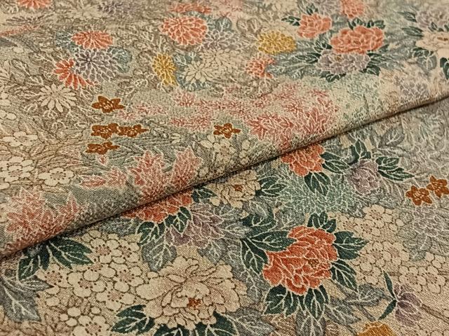 平和屋着物▽小紋 単衣 流水花籬文 鬼しぼ縮緬 洗える着物 AABF5007jh