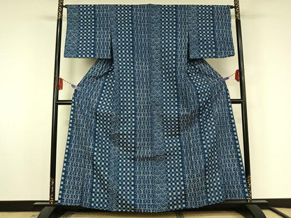平和屋着物▽上質な紬　単衣　吉祥間道　正絹　逸品　AABF5008jh