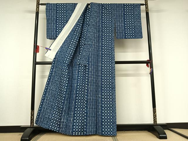 平和屋着物▽上質な紬　単衣　吉祥間道　正絹　逸品　AABF5008jh