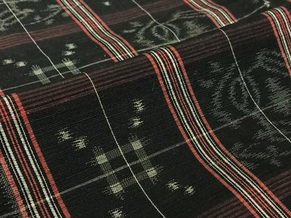 平和屋着物▽上質な紬 単衣 格子柄 黒地 正絹 逸品 AABF5011jh