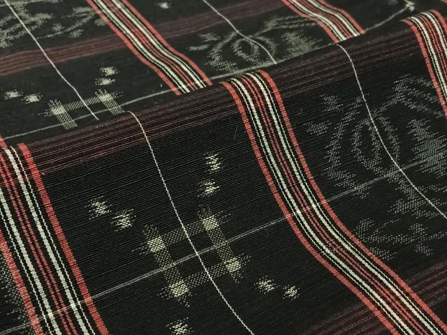 平和屋着物▽上質な紬 単衣 格子柄 黒地 正絹 逸品 AABF5011jh