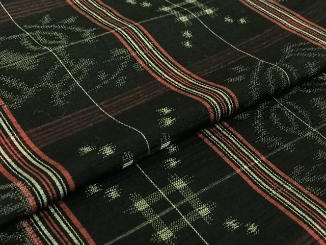 平和屋着物▽上質な紬 単衣 格子柄 黒地 正絹 逸品 AABF5011jh