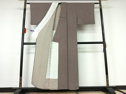 平和屋着物▽上質な小紋 単衣 作家物 七宝花文 鬼しぼ縮緬 正絹 逸品 AABF5014jh
