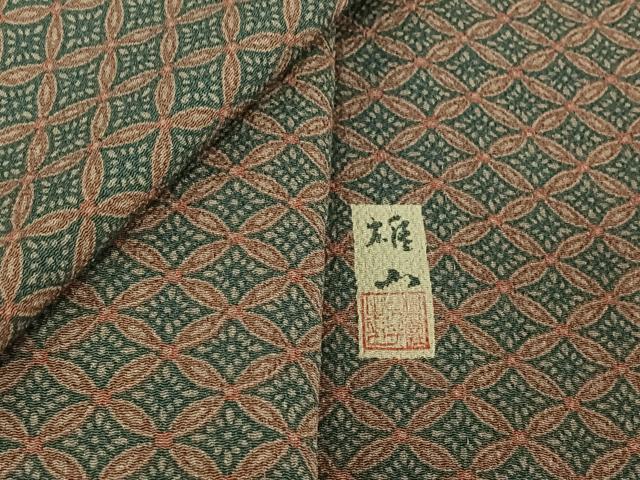 平和屋着物▽上質な小紋 単衣 作家物 七宝花文 鬼しぼ縮緬 正絹 逸品 AABF5014jh