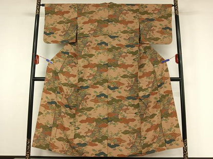 平和屋着物▽上質な小紋 単衣 雲取り花文 楽器 正絹 逸品 AABF5018jh