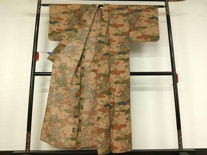 平和屋着物▽上質な小紋 単衣 雲取り花文 楽器 正絹 逸品 AABF5018jh