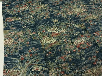 平和屋着物▽上質な小紋　単衣　型染め　流水花鳥文　正絹　逸品　AABF5019jh