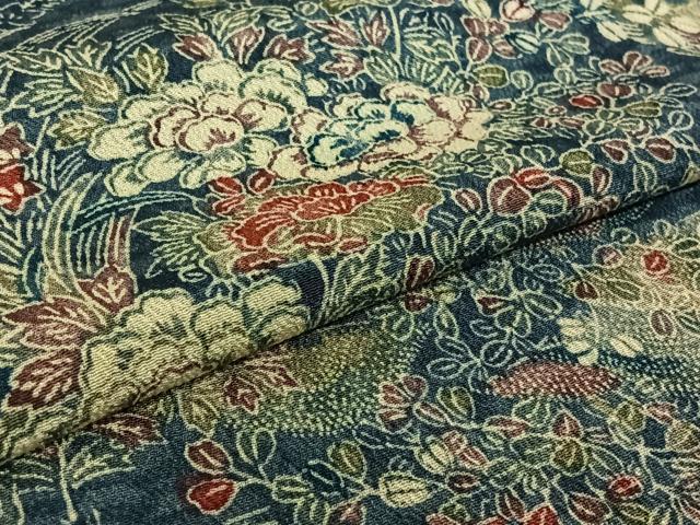 平和屋着物▽上質な小紋　単衣　型染め　流水花鳥文　正絹　逸品　AABF5019jh