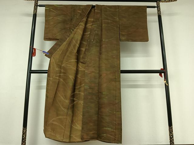 平和屋着物▽上質な小紋 単衣 芝文 金糸 正絹 逸品 AABF5020jh