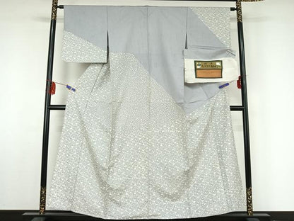 平和屋着物▽訪問着 単衣 泥染め たてぶし生紬 松文 反端付き 正絹 逸品 AABF5022jh