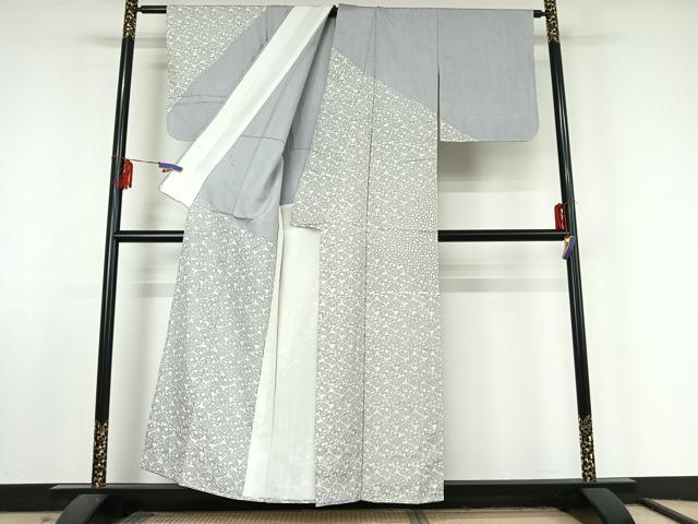 平和屋着物▽訪問着 単衣 泥染め たてぶし生紬 松文 反端付き 正絹 逸品 AABF5022jh