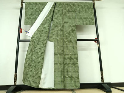 平和屋着物▽上質な紬 単衣 格子 正絹 逸品 AABF5026jh