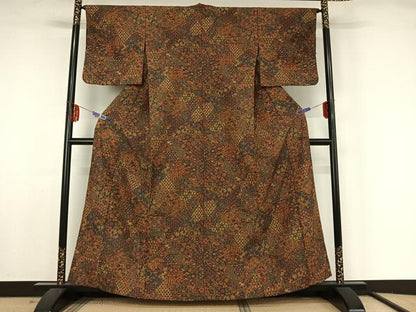 平和屋着物▽小紋 単衣 切り嵌め花文 洗える着物 AABF5027jh