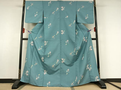平和屋着物▽小紋 単衣 舞花文 洗える着物 AABF5028jh