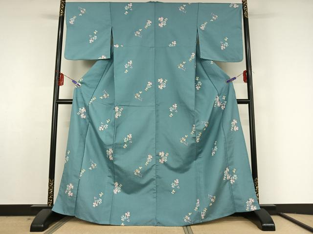 平和屋着物▽小紋 単衣 舞花文 洗える着物 AABF5028jh