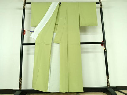 平和屋着物▽色無地 単衣 若菜色 洗える着物 AABF5029jh