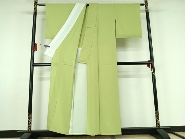 平和屋着物▽色無地 単衣 若菜色 洗える着物 AABF5029jh