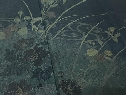平和屋着物▽訪問着 無双 紗袷 紗×紗 流水花文 銀彩 正絹 逸品 AABF5032jh