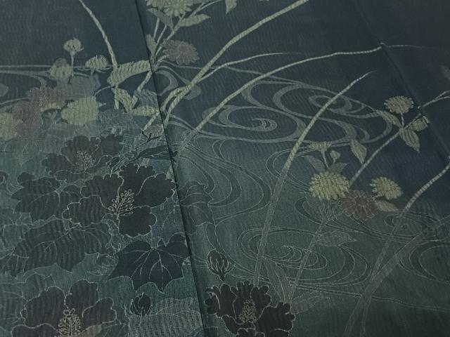 平和屋着物▽訪問着 無双 紗袷 紗×紗 流水花文 銀彩 正絹 逸品 AABF5032jh