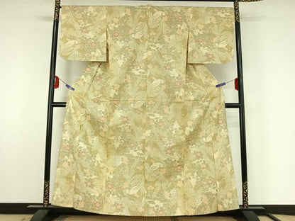 平和屋着物▽本場染大島紬 単衣 草花文 正絹 逸品 AABF5034jh