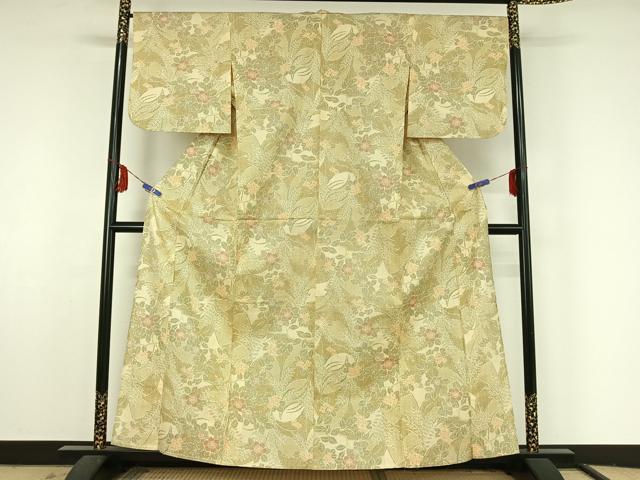 平和屋着物▽本場染大島紬 単衣 草花文 正絹 逸品 AABF5034jh