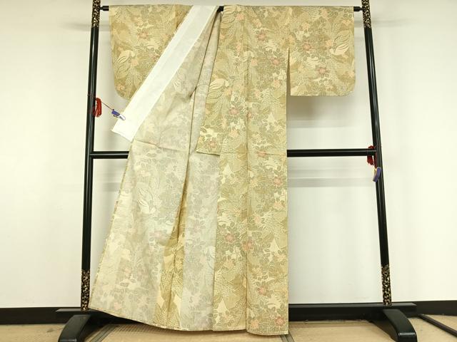 平和屋着物▽本場染大島紬 単衣 草花文 正絹 逸品 AABF5034jh