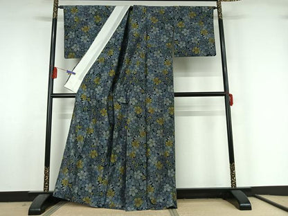 平和屋着物▽上質な紬 単衣 花づくし文 正絹 逸品 AABF5035jh