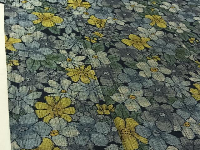 平和屋着物▽上質な紬 単衣 花づくし文 正絹 逸品 AABF5035jh