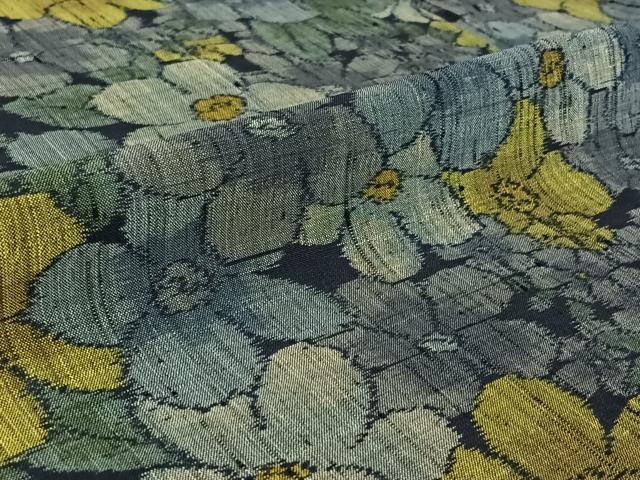 平和屋着物▽上質な紬 単衣 花づくし文 正絹 逸品 AABF5035jh
