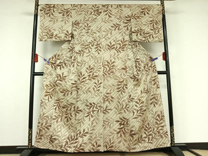 平和屋着物▽上質な小紋　単衣　枝葉文　正絹　逸品　AABF5037jh