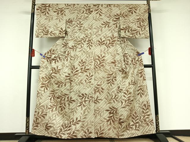 平和屋着物▽上質な小紋　単衣　枝葉文　正絹　逸品　AABF5037jh