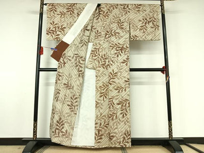 平和屋着物▽上質な小紋　単衣　枝葉文　正絹　逸品　AABF5037jh