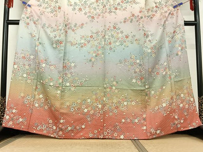 平和屋着物▽訪問着 単衣 枝花文 暈し染め 金彩 正絹 逸品 AABF5040jh
