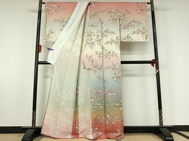 平和屋着物▽訪問着 単衣 枝花文 暈し染め 金彩 正絹 逸品 AABF5040jh