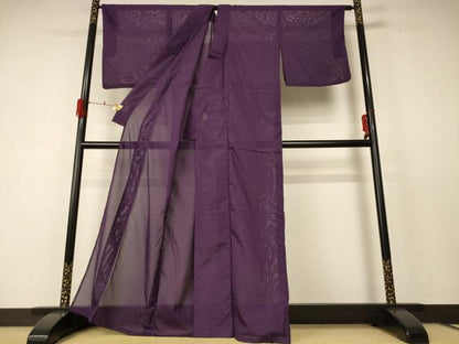 平和屋着物＊夏物 色無地 絽 似せ紫色 洗える着物 AABF5045jd