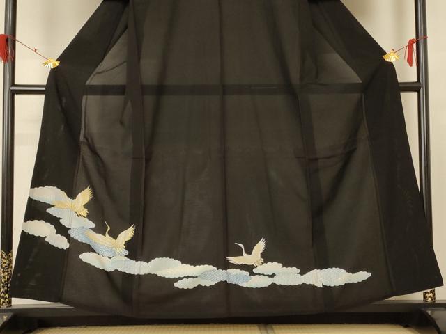 平和屋着物＊夏物 黒留袖 絽 刺繍 飛鶴文 金彩 洗える着物 AABF5049jd