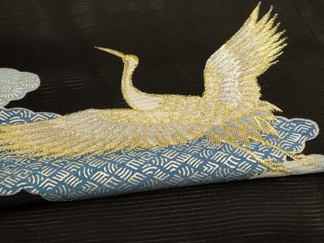 平和屋着物＊夏物 黒留袖 絽 刺繍 飛鶴文 金彩 洗える着物 AABF5049jd
