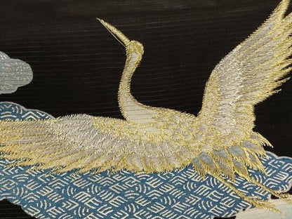 平和屋着物＊夏物 黒留袖 絽 刺繍 飛鶴文 金彩 洗える着物 AABF5049jd