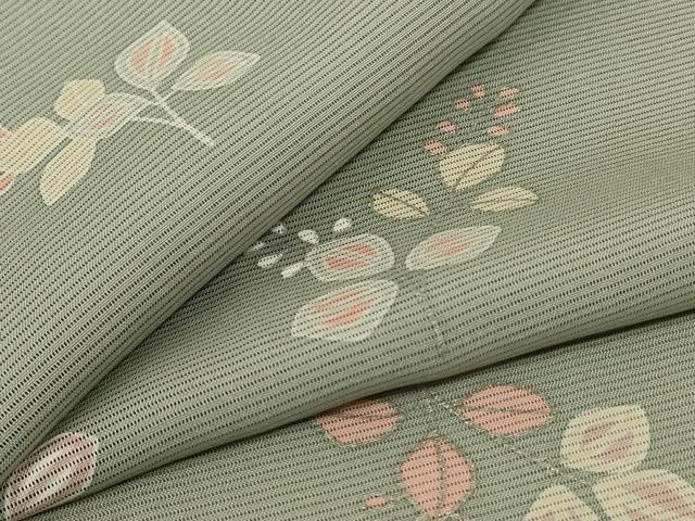 平和屋着物＊夏物 小紋 絽 舞葉文 銀彩 正絹 逸品 AABF5052jd