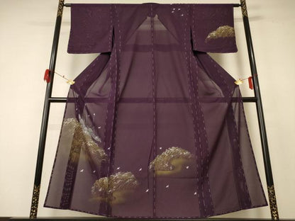 平和屋着物＊夏物 訪問着 絽 手描き 風景文 銀彩 正絹 逸品 未使用 AABF5056jd
