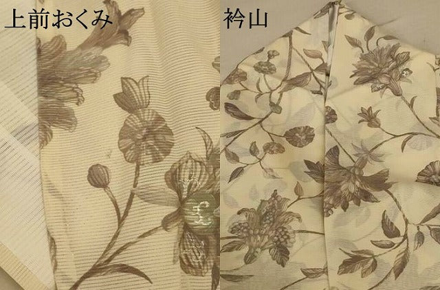 平和屋着物＊夏物　小紋　絽　草花文　銀彩　正絹　逸品　AABF5057jd